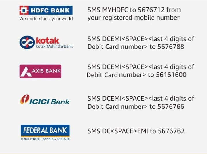 Image of Different Banks Offering Debit Card EMI on Amazon India