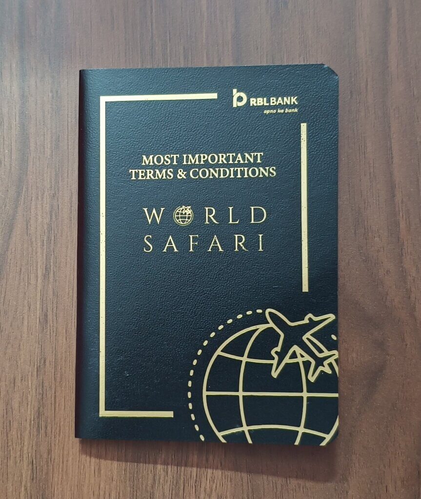 RBL Bank World Safari Credit Card - most important terms and conditions booklet