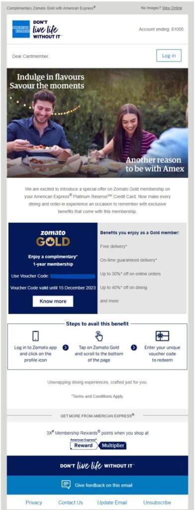 Zomato Gold Membership on American Express Platinum Reserve Credit Card