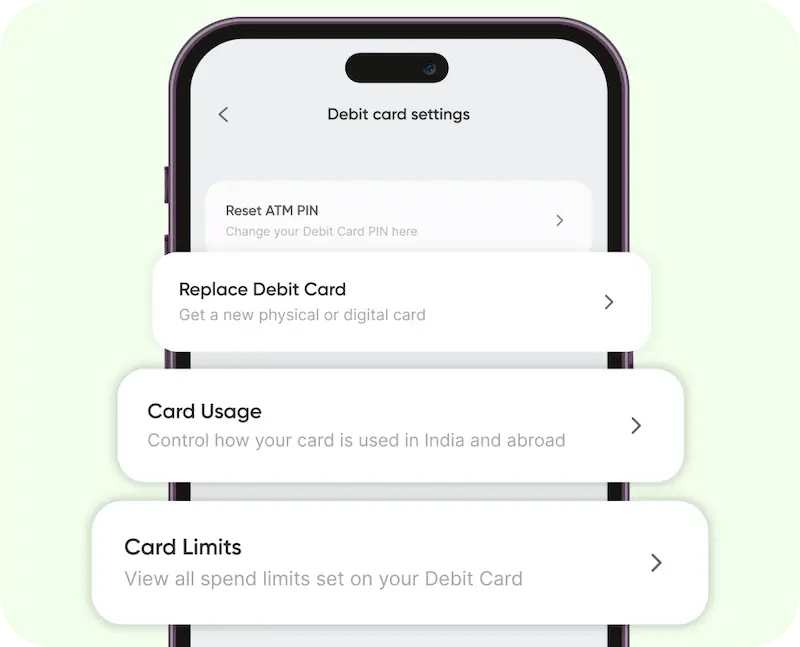 Account management from the app for Fi-Federal Debit Card